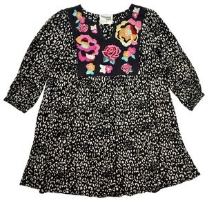 Savanna Jane Mini Dress Animal Print Floral Embroidered 3/4 Sleeves Size M (228)